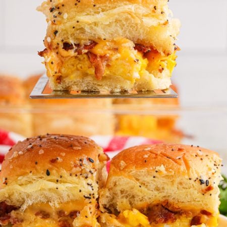 Bacon Egg Breakfast Sliders and one on a spatula