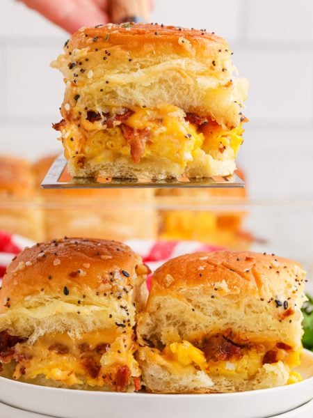 Bacon Egg Breakfast Sliders and one on a spatula