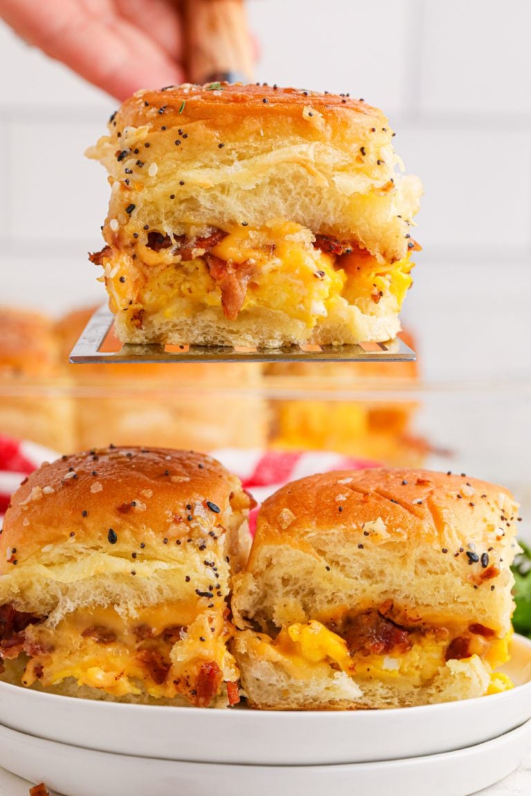 Bacon Egg Breakfast Sliders and one on a spatula