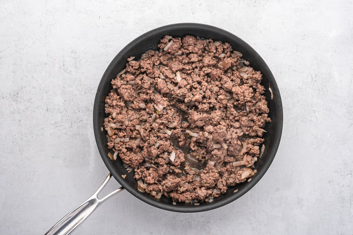 ground beef in a pan