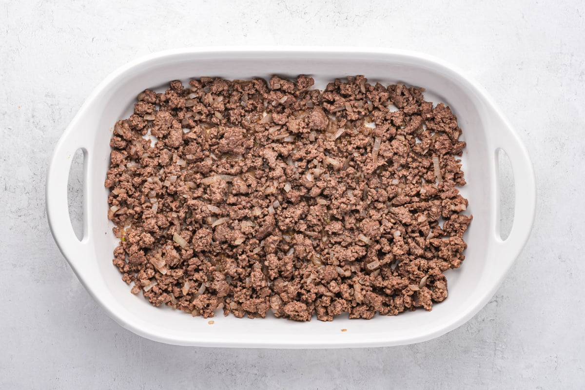 ground beef in a casserole dish