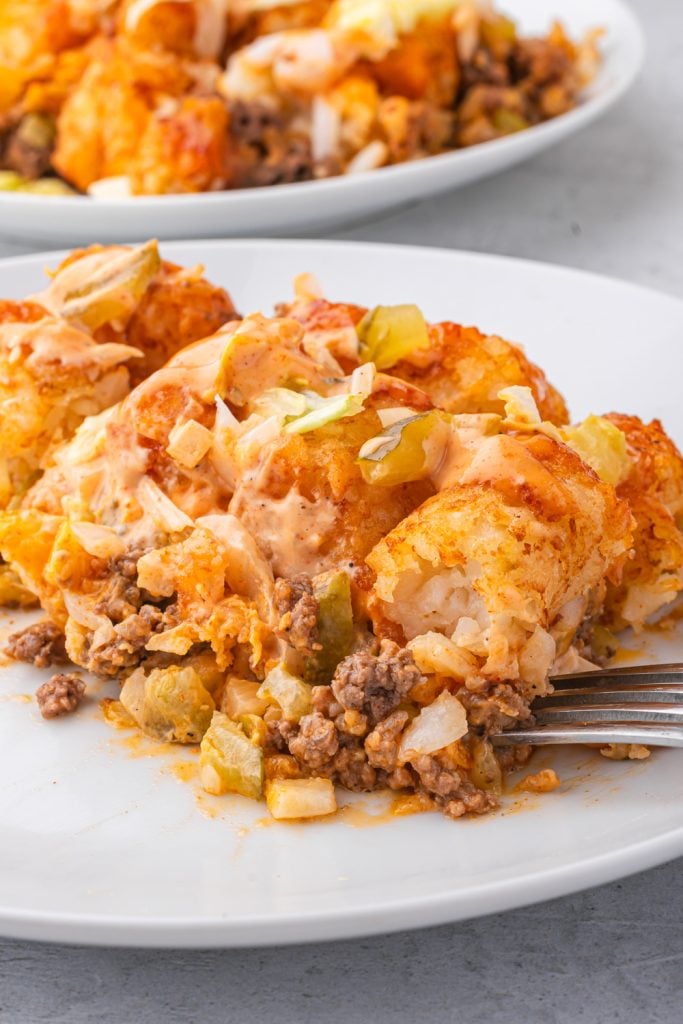 Big Mac Tater Tot Casserole on a plate