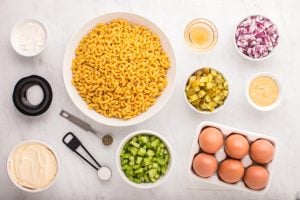 ingredients for Deviled Egg Pasta Salad