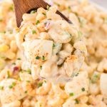 Deviled Egg Pasta Salad in a bowl