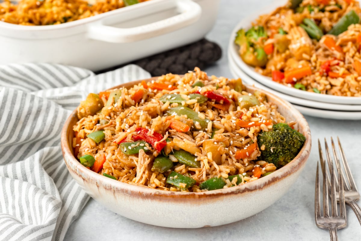 Easy Teriyaki Chicken Casserole in a bowl