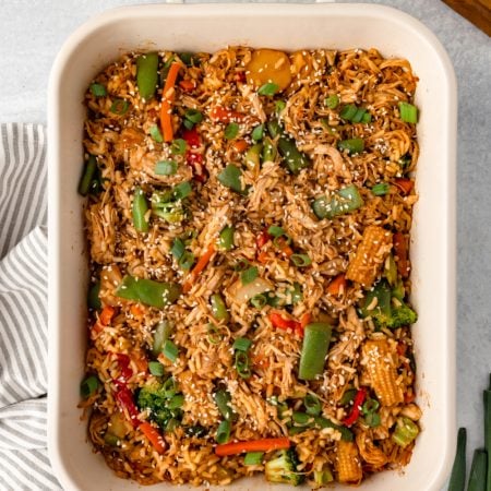 Easy Teriyaki Chicken Casserole in a baking dish