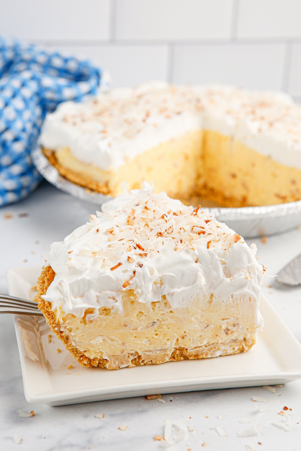 Piece of Homemade Coconut Cream Pie on plate