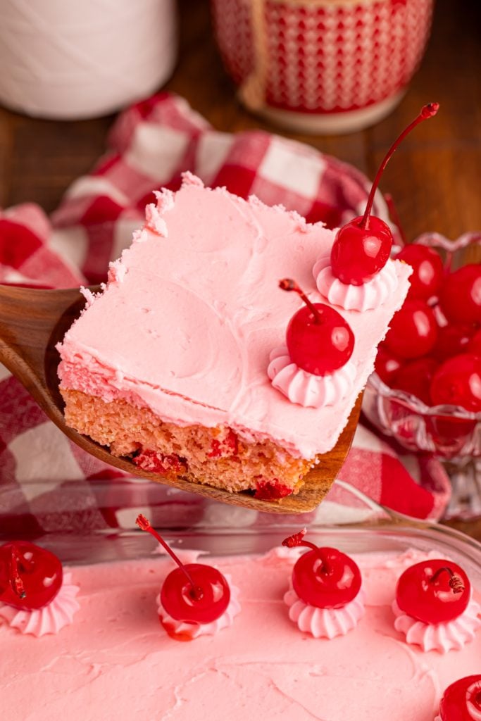 Piece of Moist cherry chip cake