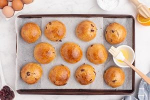 backed buns on baking sheet