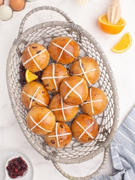 hot cross buns in a basket