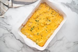 Cheesy Chicken Casserole in a baking dish