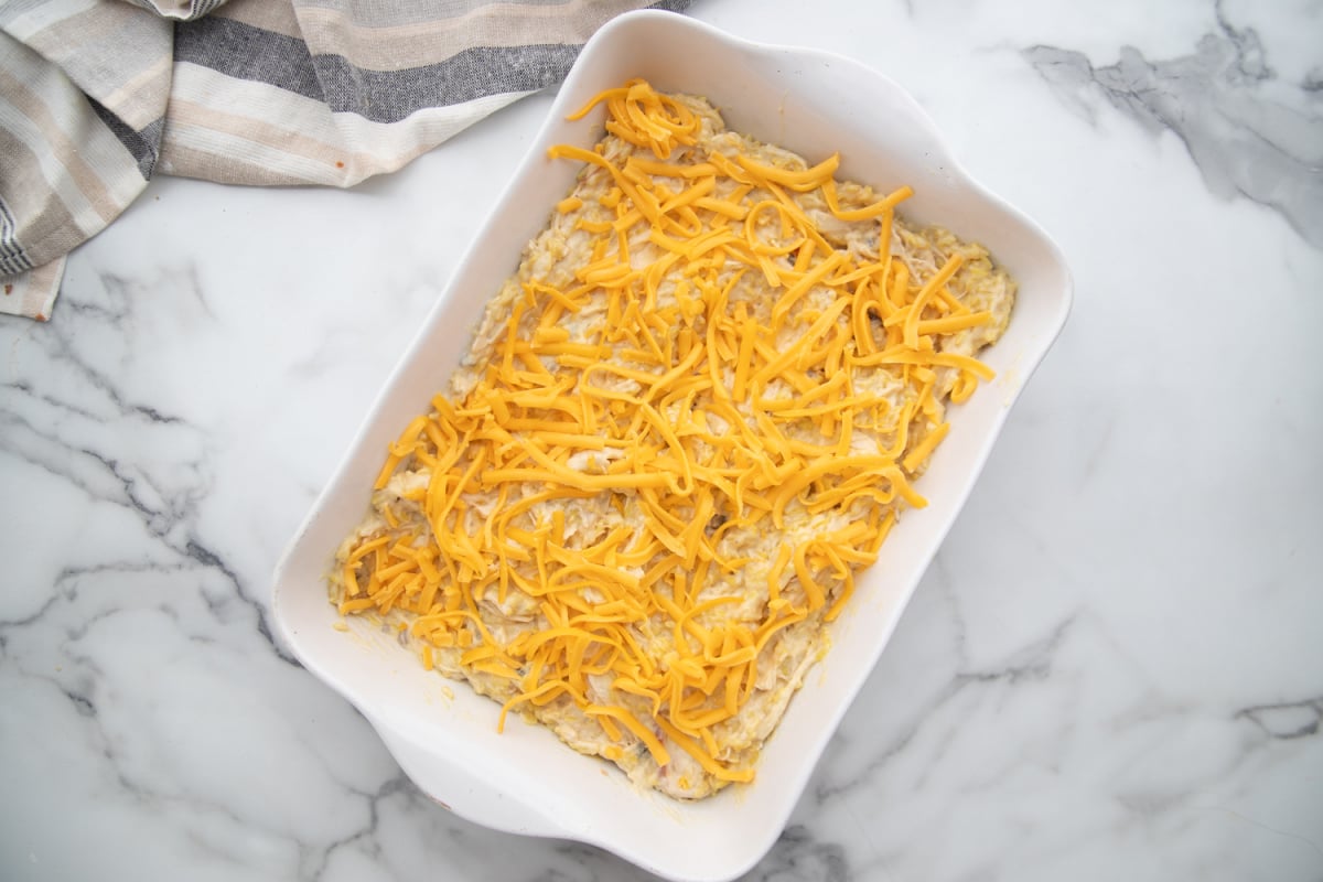 shredded cheese added to top of casserole