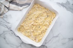 chicken mixture in a baking pan