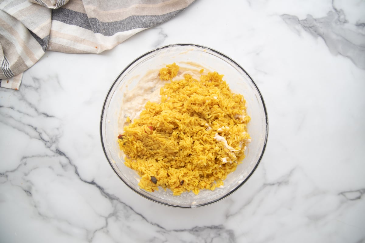 rice added to the bowl