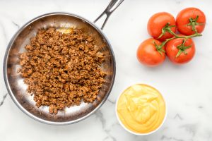 browned taco meat in pan