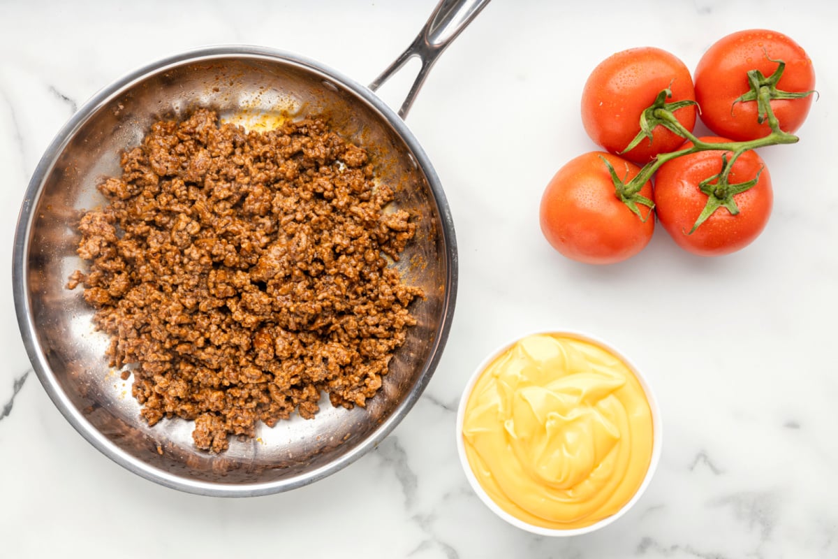 Brown taco meat in a pot