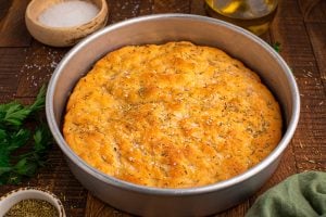 Two Ingredient Dough Focaccia Protein Bread in a pan