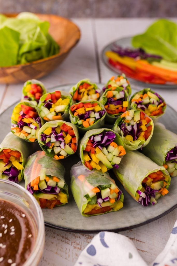 Vegetable spring rolls and peanut butter