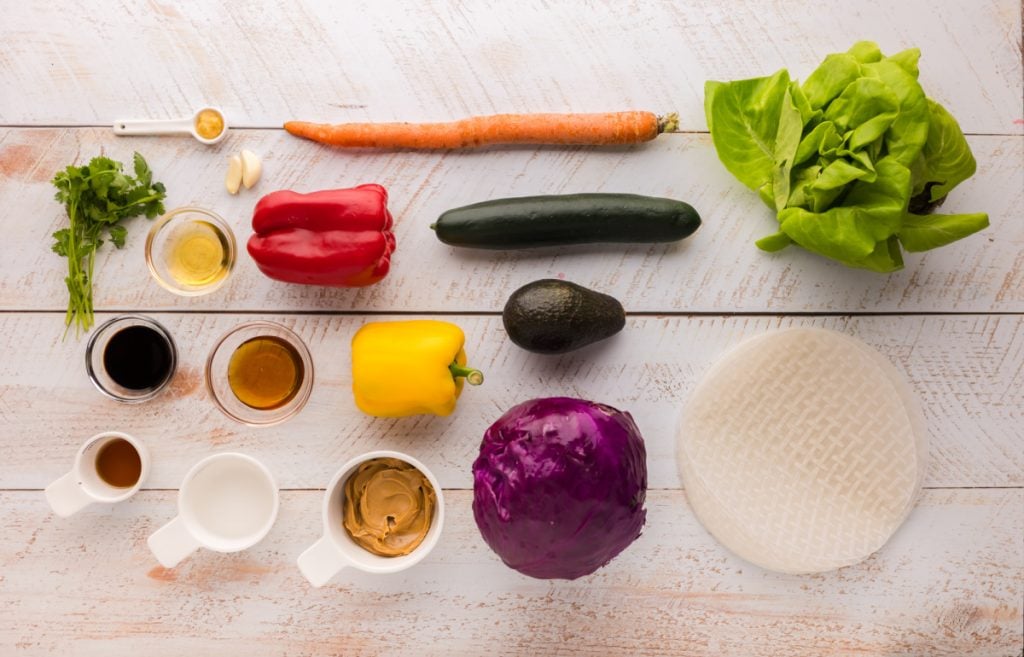 Ingredients for Vegetable Spring Rolls and Peanut Butter