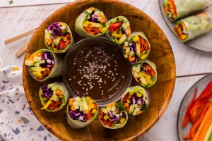 Vegetable Spring Rolls with Peanut Sauce