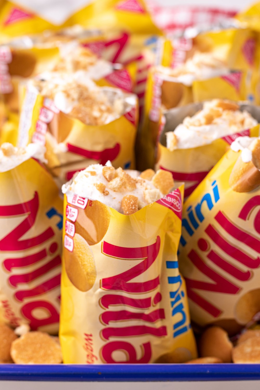 Walking Banana Pudding Dessert bags on a platter