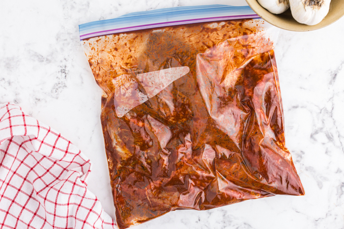 steak in storage bag with marinade