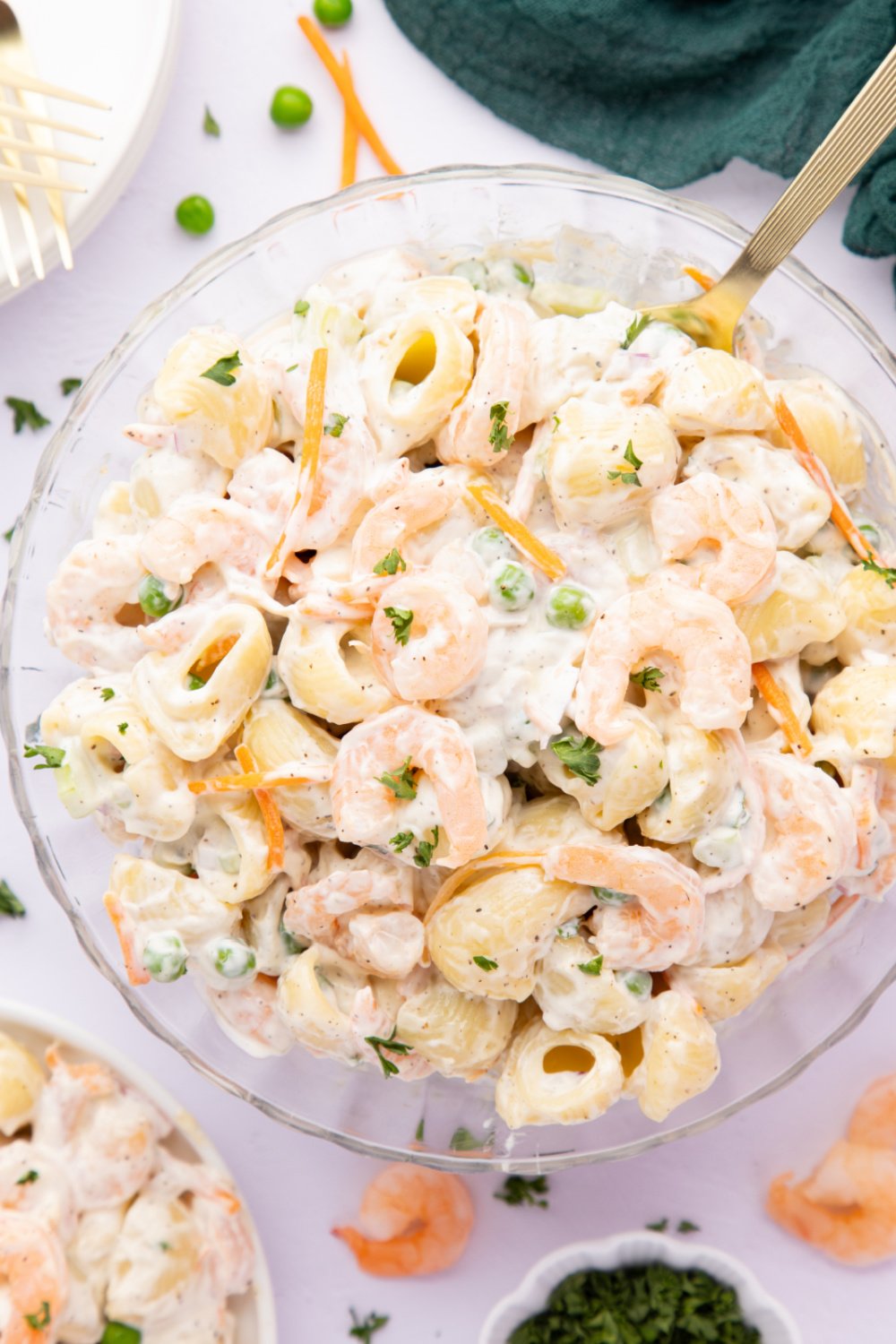 Mermaid Shrimp Pasta Salad in a bowl
