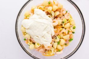 dressing added to bowl