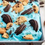 No Churn Cookie Monster Ice Cream in a loaf pan