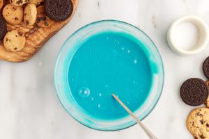 blue ice cream batter in a bowl