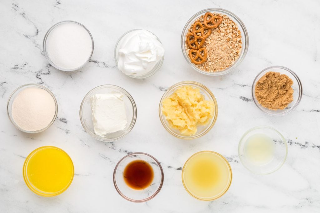 ingredients for Pineapple Pretzel Salad Dessert