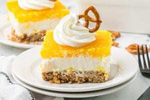 Pineapple Pretzel Salad Dessert on a plate