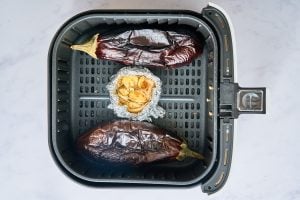 cooked garlic and eggplants in air fryer