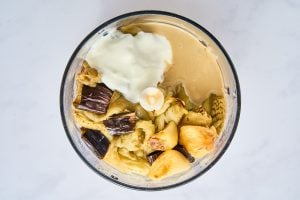 Air Fryer Baba Ganoush ingredients in food processor