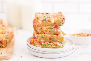 Birthday Cake Blondies on a plate