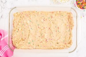 blondie batter added to baking dish