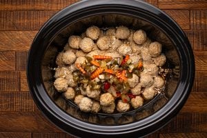 Slow Cooker Chicago Style Meatballs ingredients in slow cooker