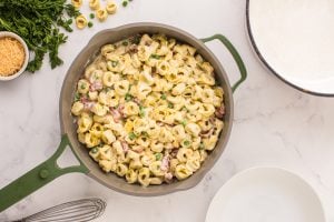 tortellini added to pan