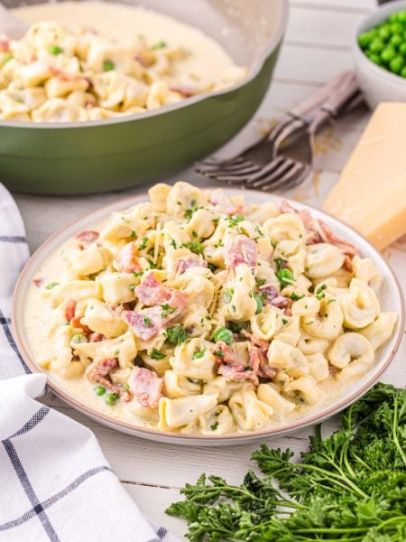 Tortellini Carbonara on a plate