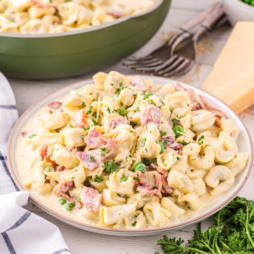 tortellini carbonara on plate