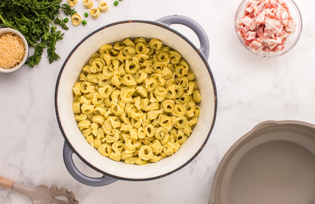 tortellini in cooking pot