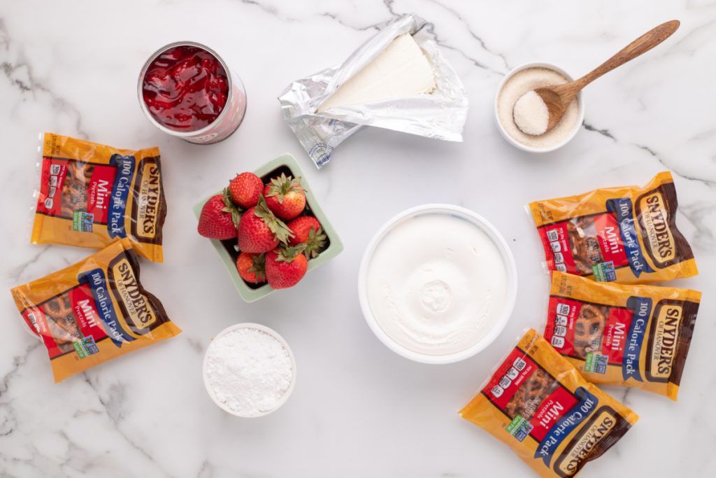 Ingredients for Walking Strawberry Pretzel Salad Dessert