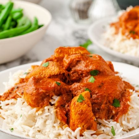 butter chicken recipe on a bed of rice