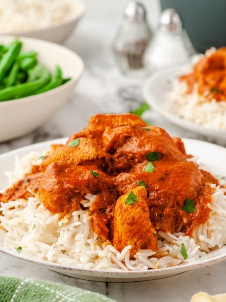 butter chicken recipe on a bed of rice