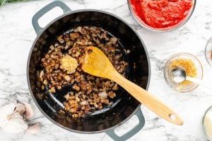 minced garlic added to pan with onion