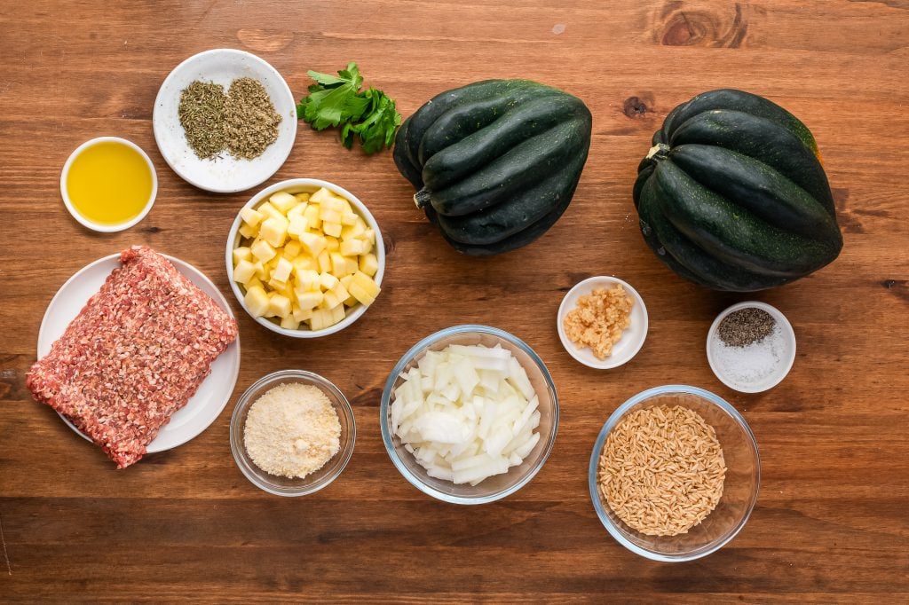 ingredients for Sausage Stuffed Acorn Squash