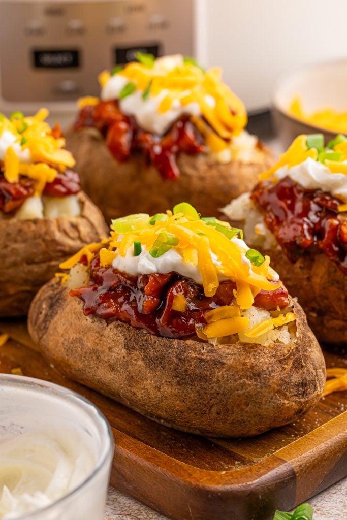 Slow Cooker Barbecue Chicken Filling Chop with Baked Potatoes