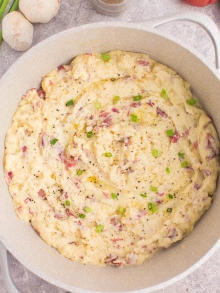 Steakhouse Style Garlic Mashed Potatoes in a cooking pot