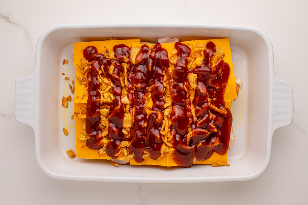 Add BBQ Sauce to Fried Onion Slices