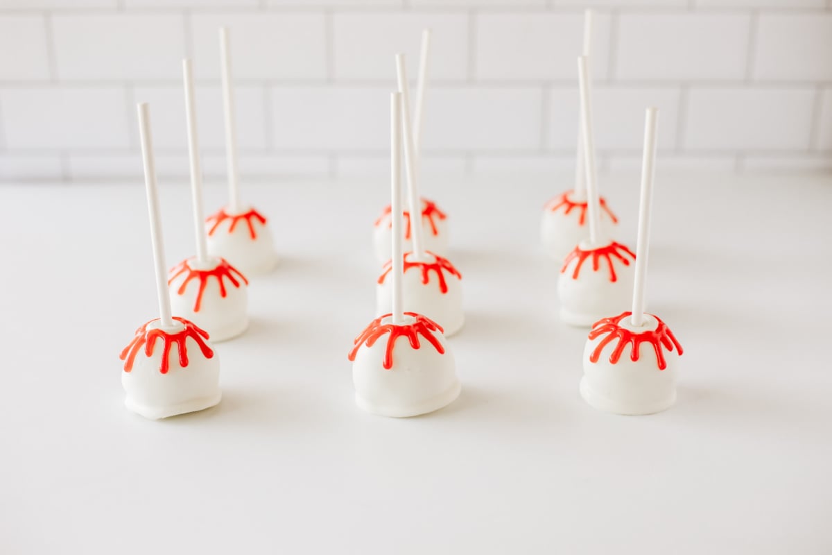 Bloody Halloween cakes lined up on the table